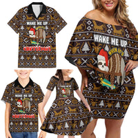 Sloth Wake Me Up Christmas Family Matching Off Shoulder Short Dress and Hawaiian Shirt Xmas Holiday Patterns - Wonder Print Shop