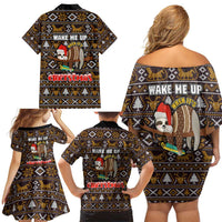 Sloth Wake Me Up Christmas Family Matching Off Shoulder Short Dress and Hawaiian Shirt Xmas Holiday Patterns - Wonder Print Shop