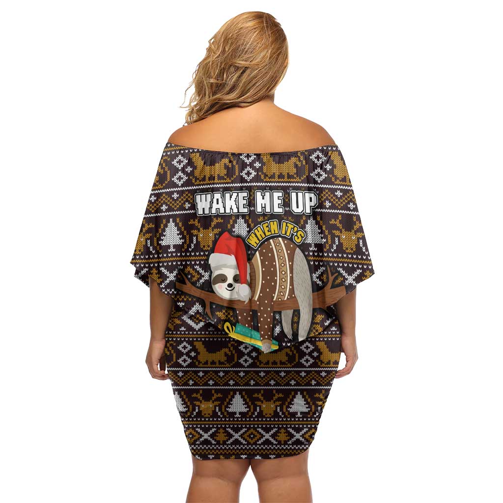 Sloth Wake Me Up Christmas Family Matching Off Shoulder Short Dress and Hawaiian Shirt Xmas Holiday Patterns - Wonder Print Shop