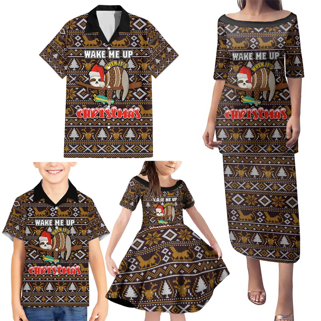 Sloth Wake Me Up Christmas Family Matching Puletasi and Hawaiian Shirt Xmas Holiday Patterns - Wonder Print Shop