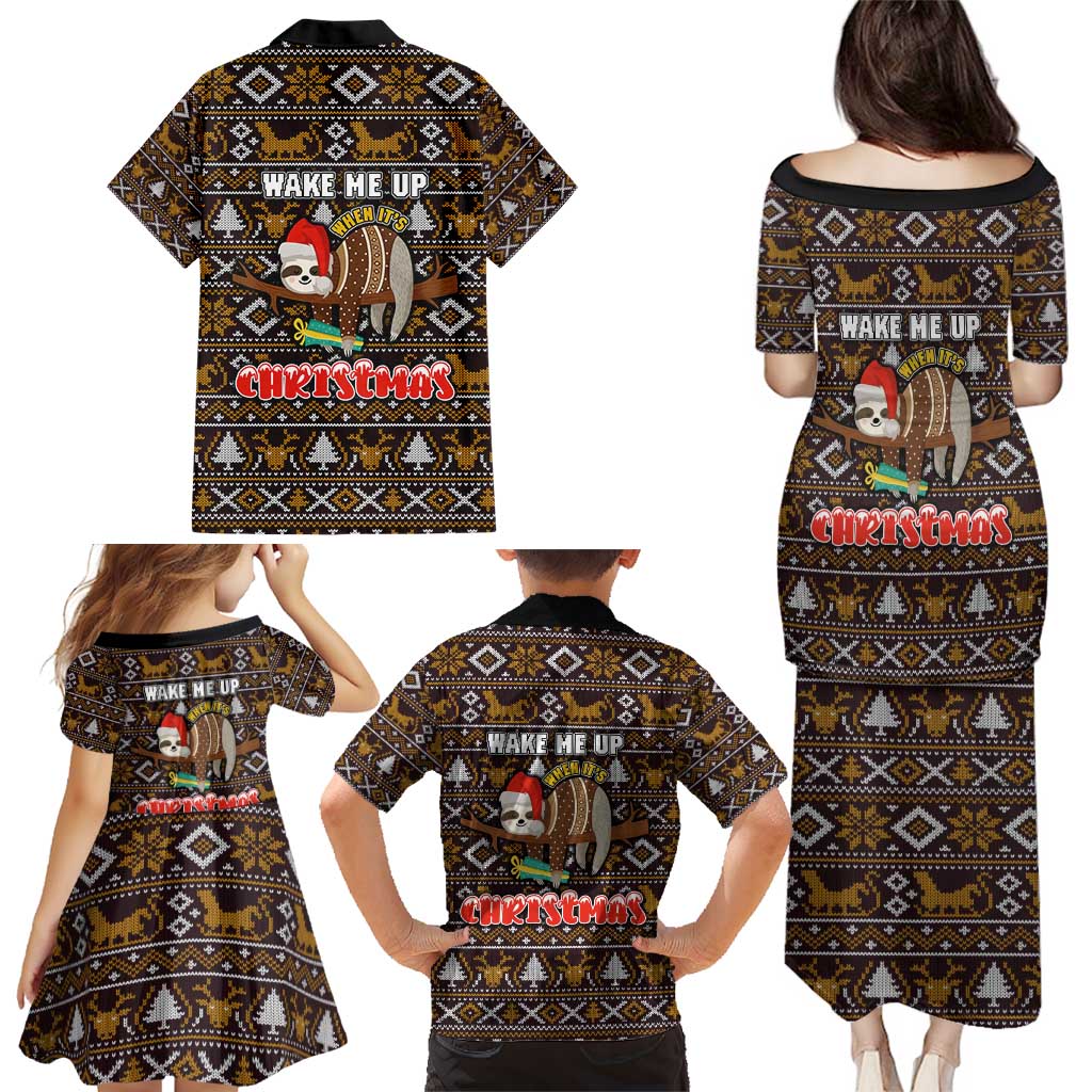 Sloth Wake Me Up Christmas Family Matching Puletasi and Hawaiian Shirt Xmas Holiday Patterns - Wonder Print Shop