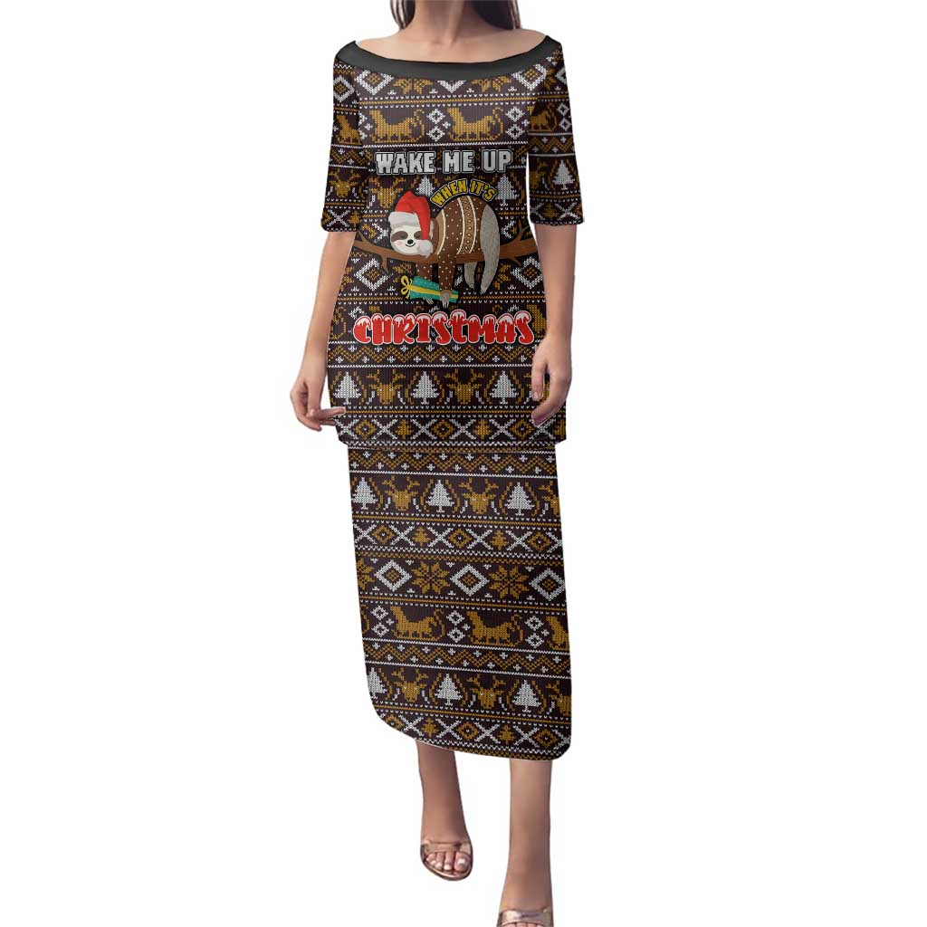 Sloth Wake Me Up Christmas Family Matching Puletasi and Hawaiian Shirt Xmas Holiday Patterns - Wonder Print Shop