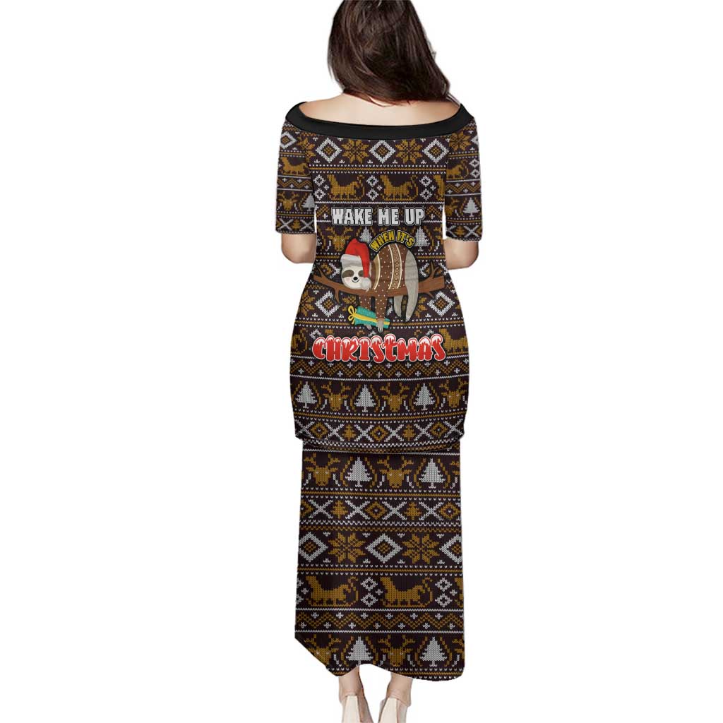 Sloth Wake Me Up Christmas Family Matching Puletasi and Hawaiian Shirt Xmas Holiday Patterns - Wonder Print Shop