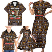 Sloth Wake Me Up Christmas Family Matching Short Sleeve Bodycon Dress and Hawaiian Shirt Xmas Holiday Patterns - Wonder Print Shop
