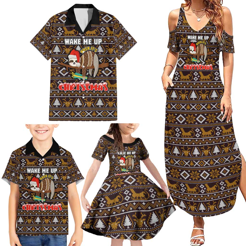 Sloth Wake Me Up Christmas Family Matching Summer Maxi Dress and Hawaiian Shirt Xmas Holiday Patterns - Wonder Print Shop