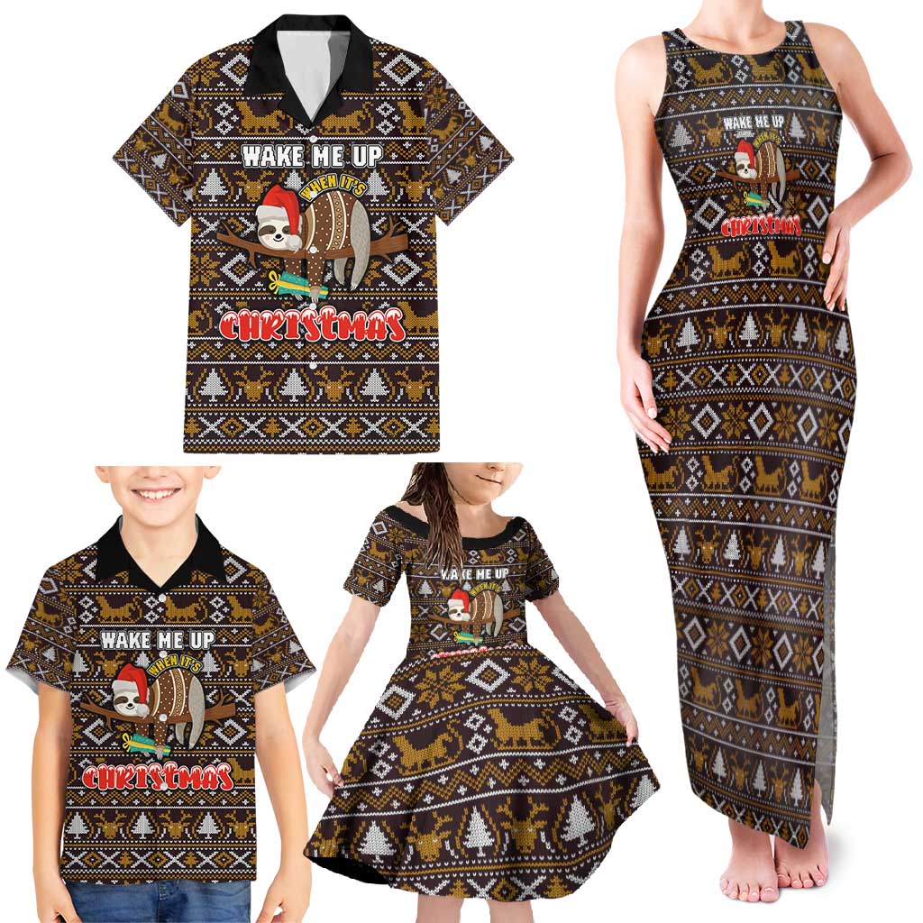 Sloth Wake Me Up Christmas Family Matching Tank Maxi Dress and Hawaiian Shirt Xmas Holiday Patterns - Wonder Print Shop