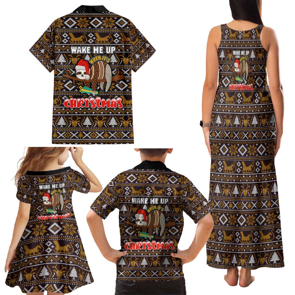 Sloth Wake Me Up Christmas Family Matching Tank Maxi Dress and Hawaiian Shirt Xmas Holiday Patterns - Wonder Print Shop
