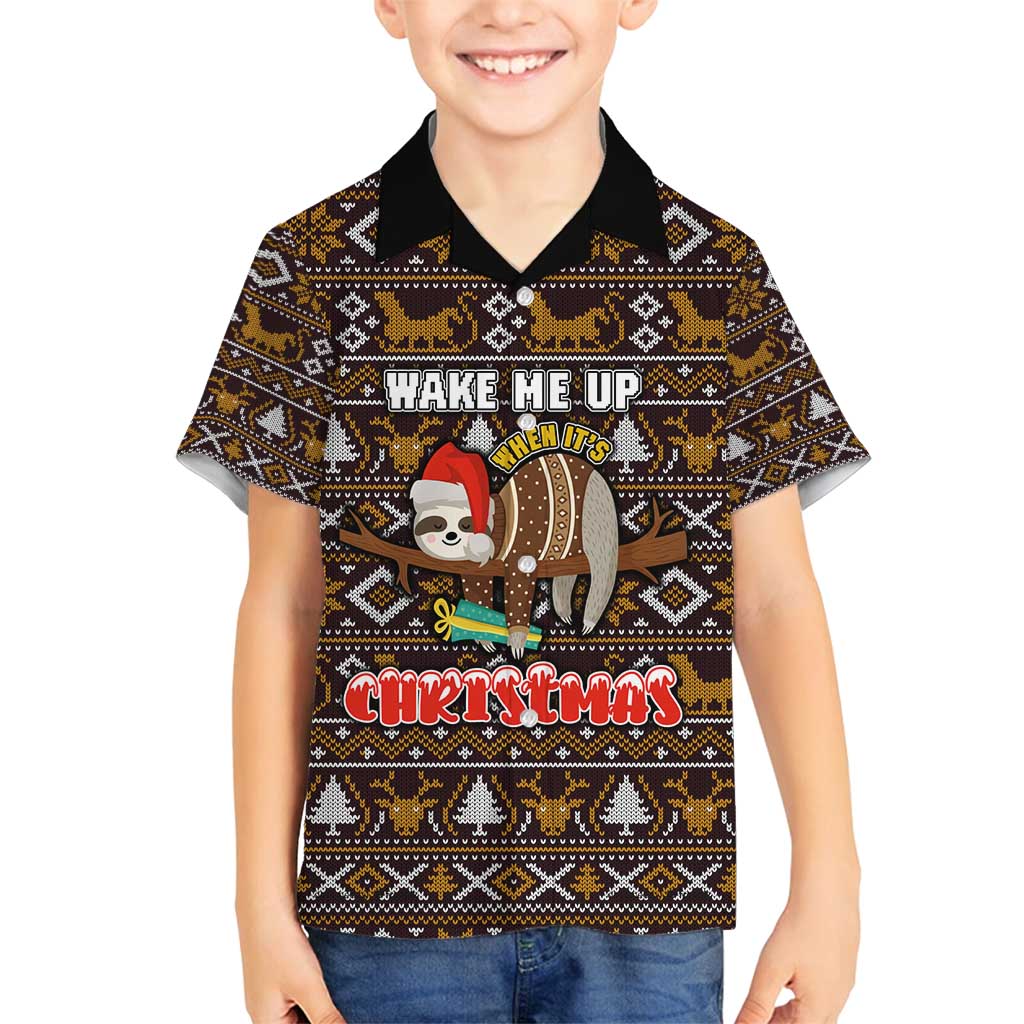 Sloth Wake Me Up Christmas Family Matching Tank Maxi Dress and Hawaiian Shirt Xmas Holiday Patterns - Wonder Print Shop