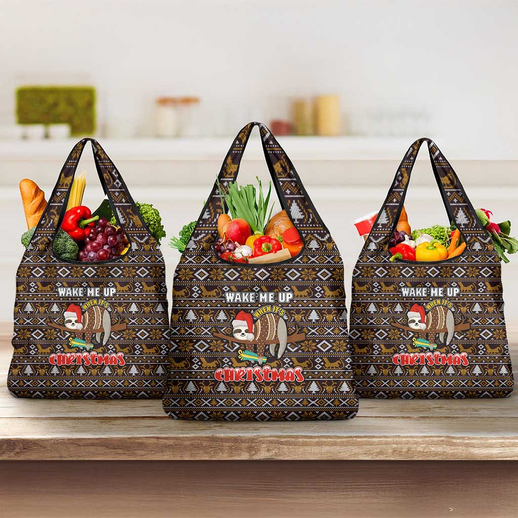 Sloth Wake Me Up Christmas Grocery Bag Xmas Holiday Patterns - Wonder Print Shop