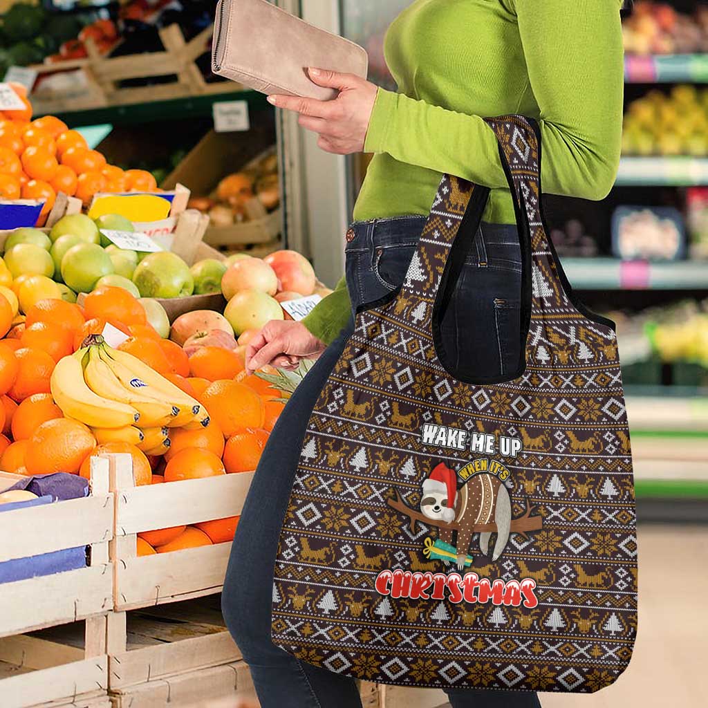 Sloth Wake Me Up Christmas Grocery Bag Xmas Holiday Patterns - Wonder Print Shop