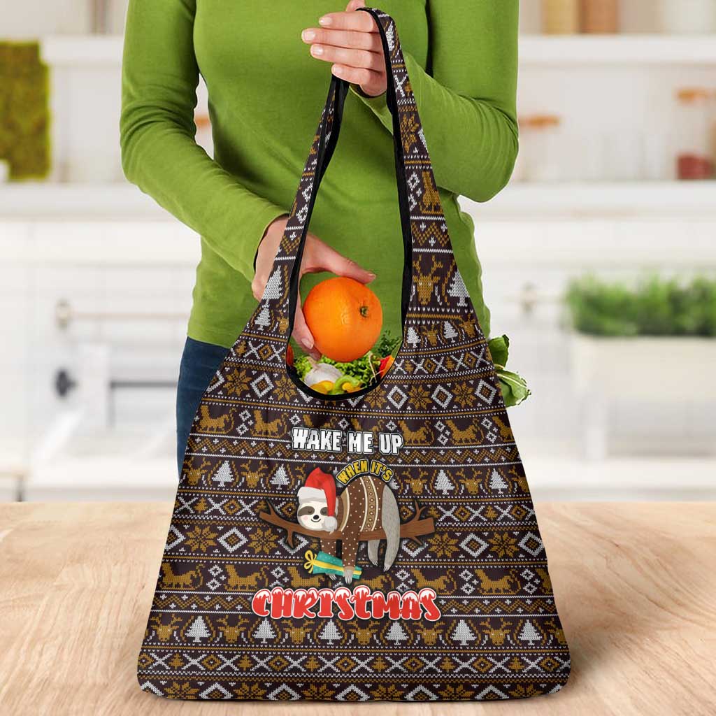 Sloth Wake Me Up Christmas Grocery Bag Xmas Holiday Patterns - Wonder Print Shop