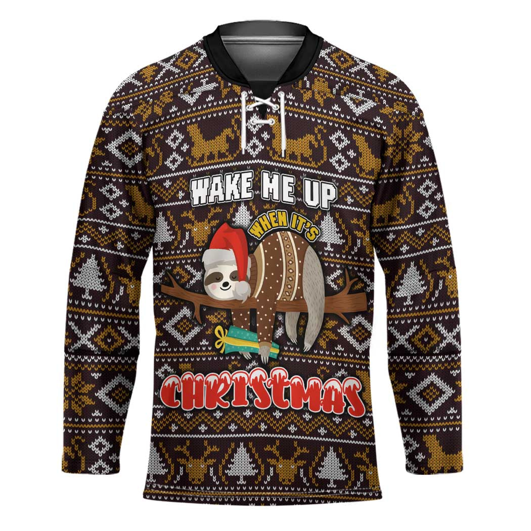 Sloth Wake Me Up Christmas Hockey Jersey Xmas Holiday Patterns - Wonder Print Shop