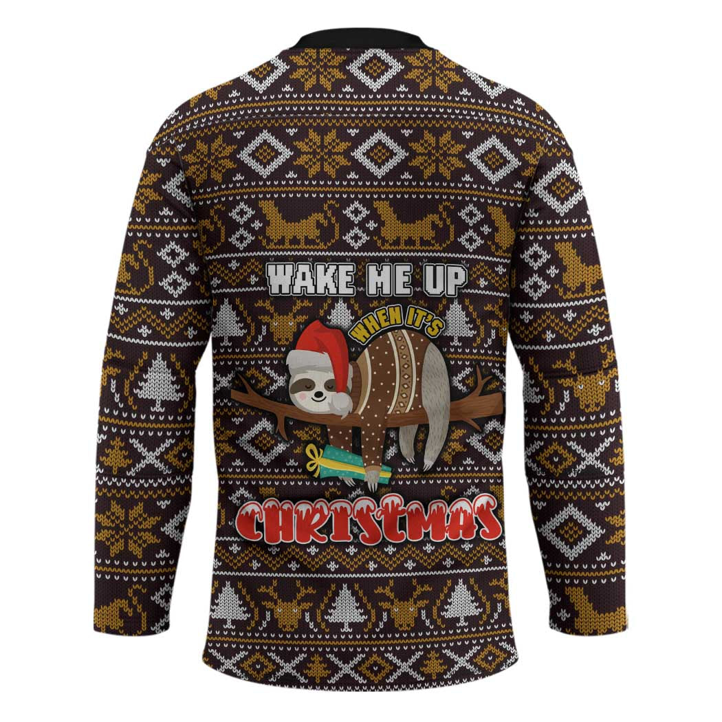 Sloth Wake Me Up Christmas Hockey Jersey Xmas Holiday Patterns - Wonder Print Shop