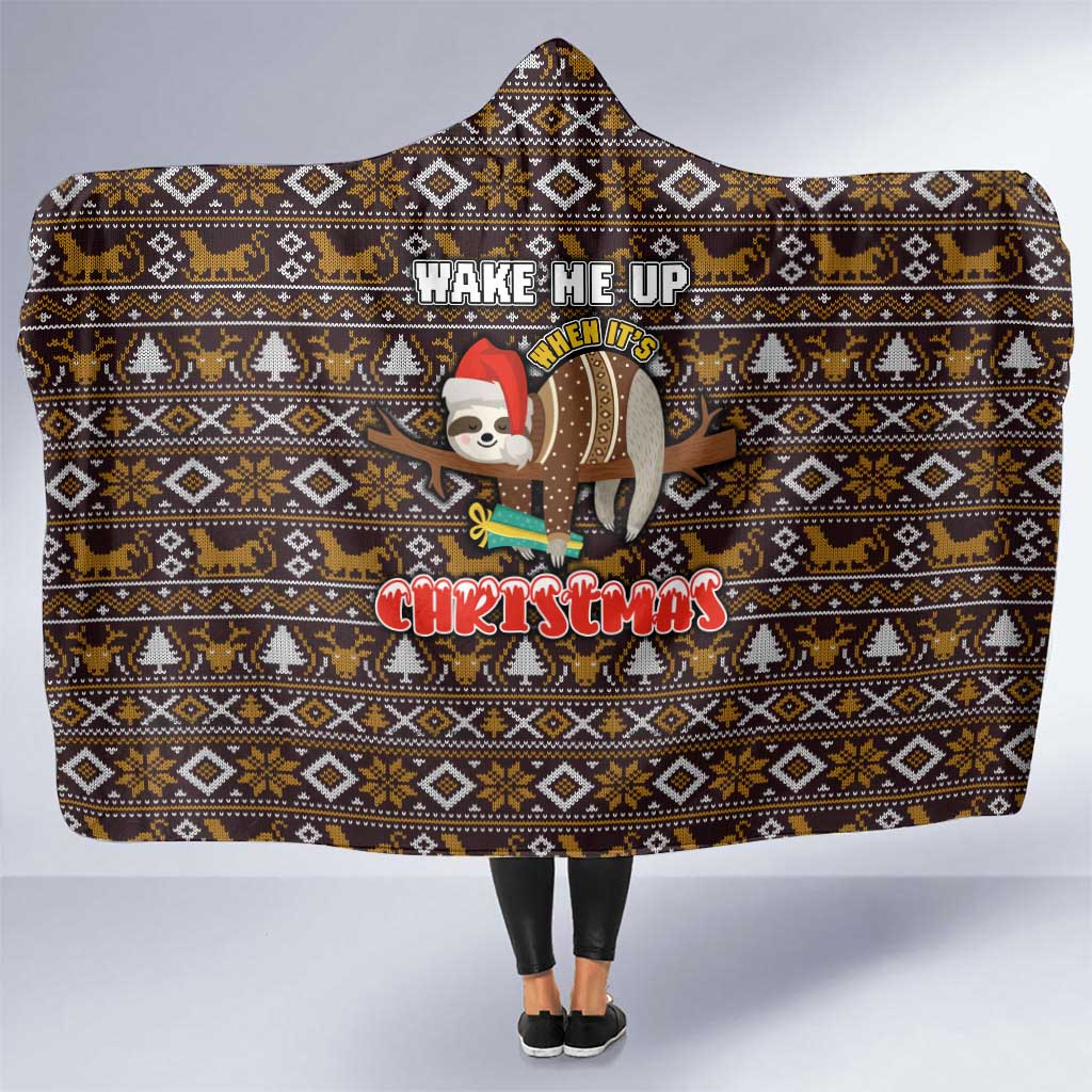 Sloth Wake Me Up Christmas Hooded Blanket Xmas Holiday Patterns - Wonder Print Shop