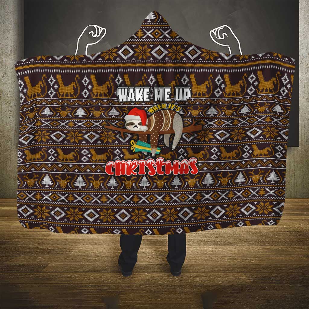 Sloth Wake Me Up Christmas Hooded Blanket Xmas Holiday Patterns - Wonder Print Shop