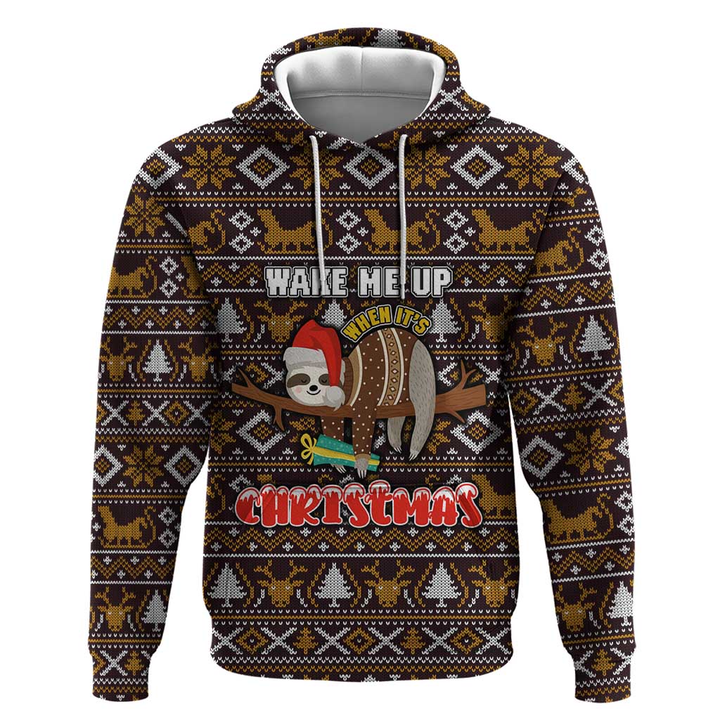 Sloth Wake Me Up Christmas Hoodie Xmas Holiday Patterns - Wonder Print Shop