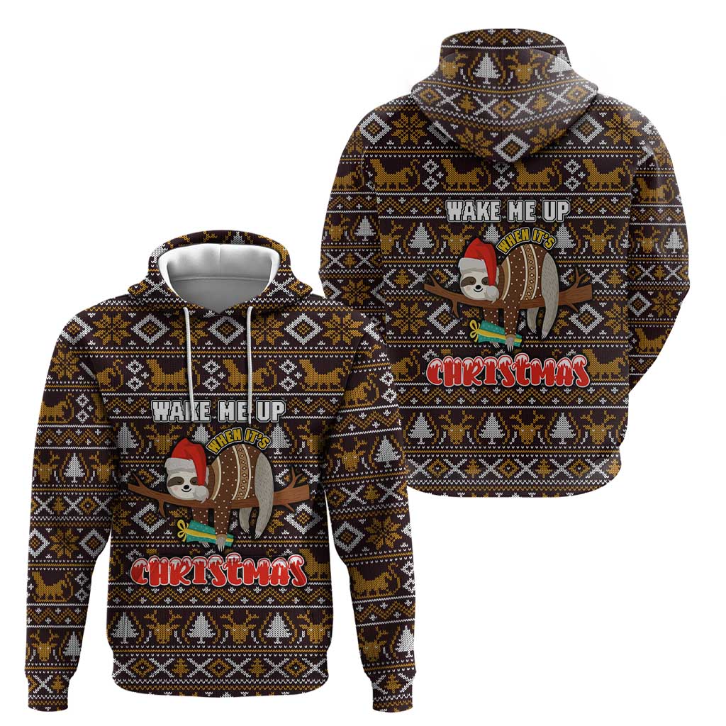 Sloth Wake Me Up Christmas Hoodie Xmas Holiday Patterns - Wonder Print Shop