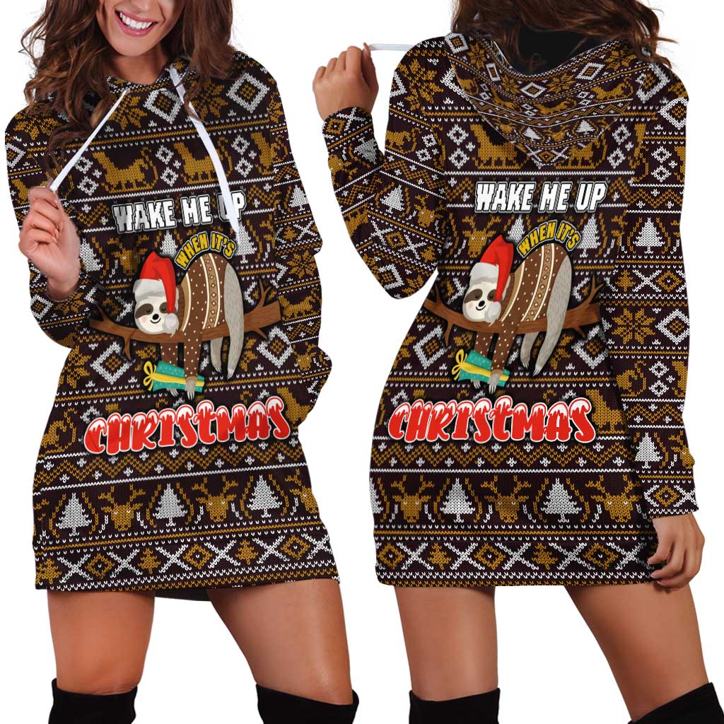 Sloth Wake Me Up Christmas Hoodie Dress Xmas Holiday Patterns - Wonder Print Shop