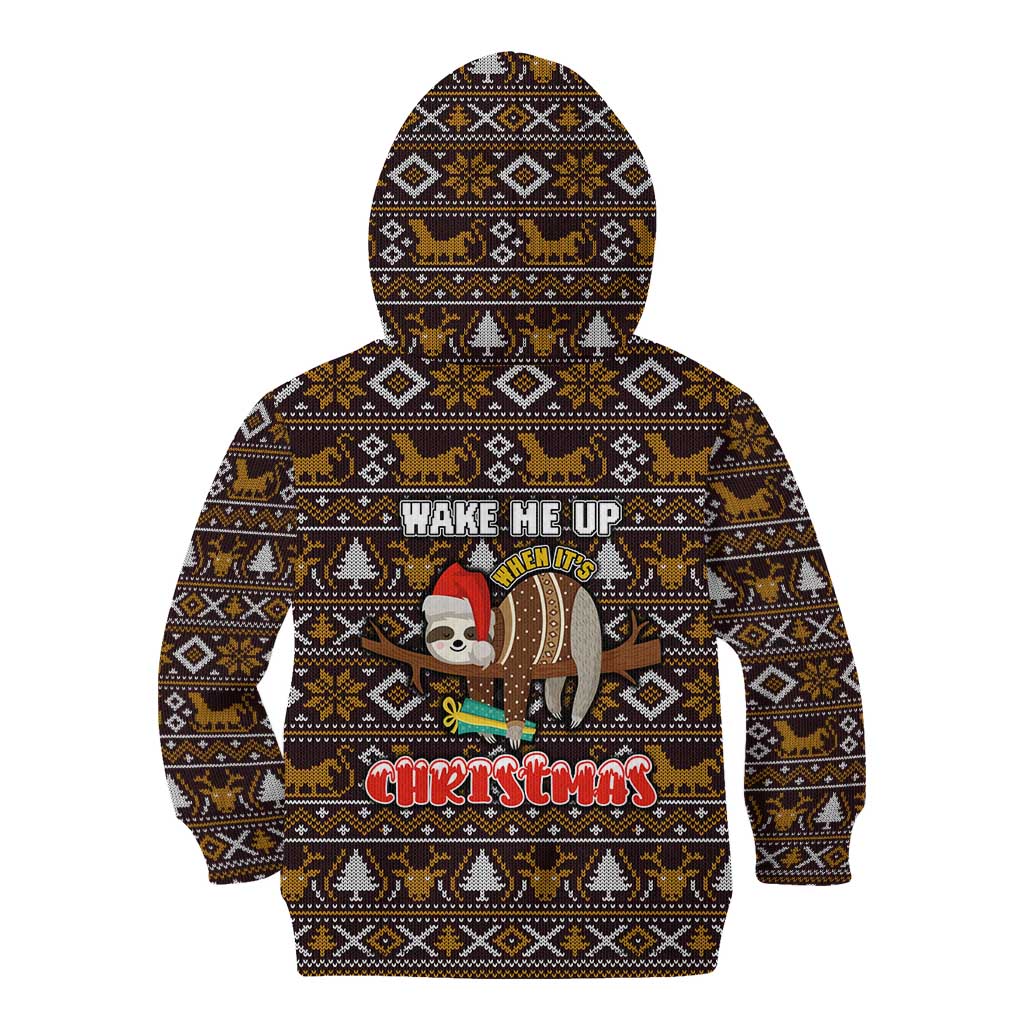 Sloth Wake Me Up Christmas Kid Hoodie Xmas Holiday Patterns - Wonder Print Shop