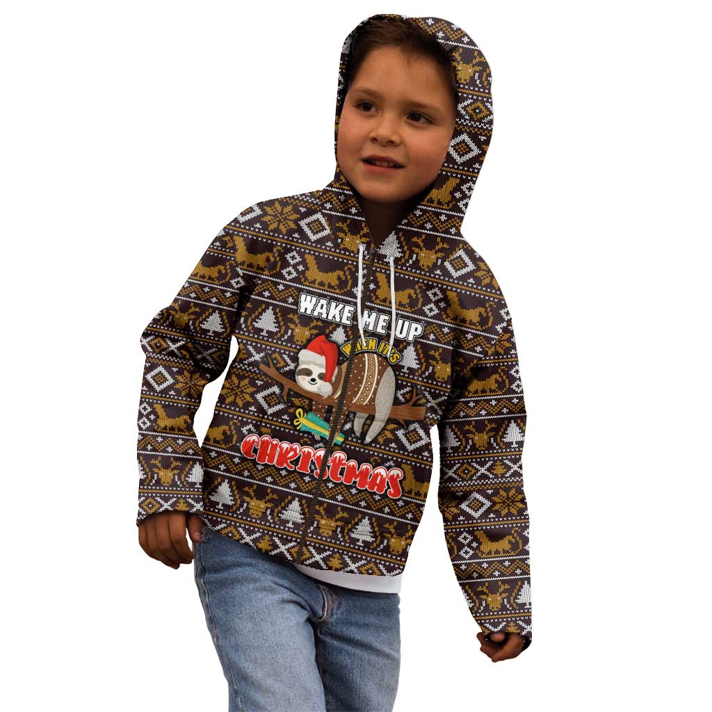 Sloth Wake Me Up Christmas Kid Hoodie Xmas Holiday Patterns - Wonder Print Shop