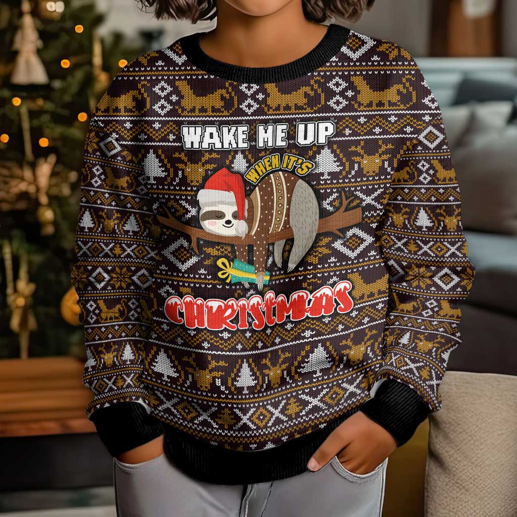 Sloth Wake Me Up Christmas Kid Ugly Christmas Sweater Xmas Holiday Patterns - Wonder Print Shop