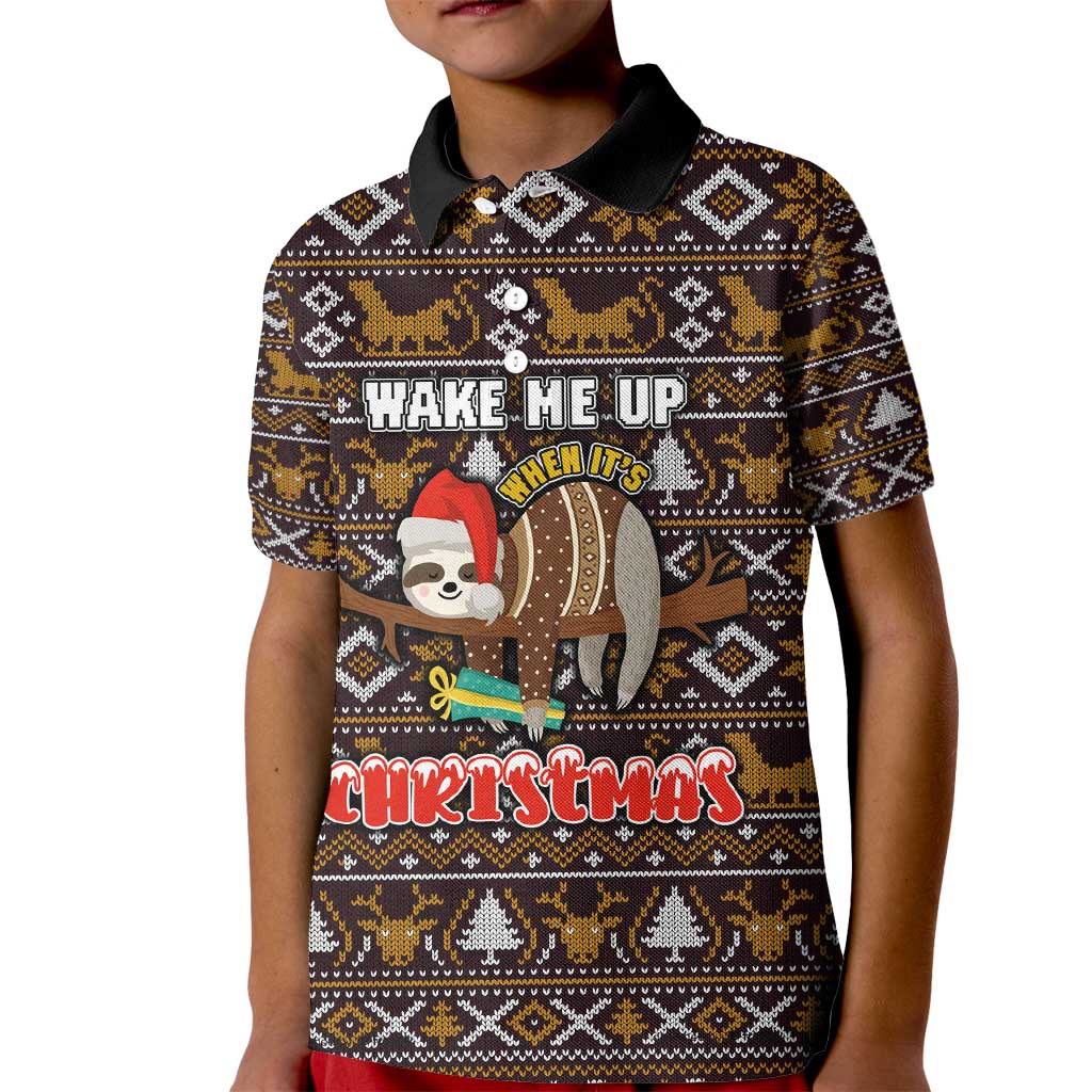 Sloth Wake Me Up Christmas Kid Polo Shirt Xmas Holiday Patterns - Wonder Print Shop