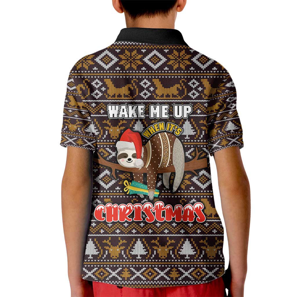 Sloth Wake Me Up Christmas Kid Polo Shirt Xmas Holiday Patterns - Wonder Print Shop