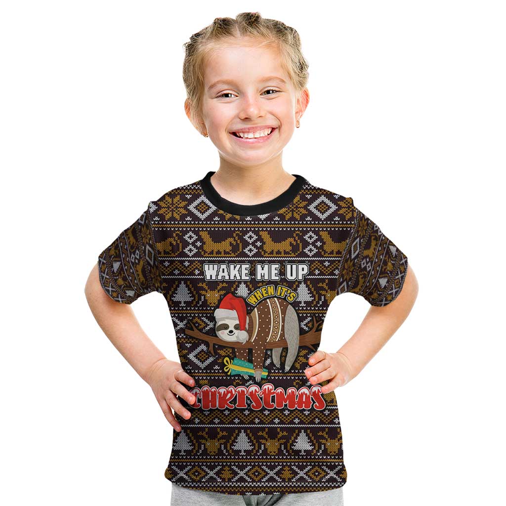 Sloth Wake Me Up Christmas Kid T Shirt Xmas Holiday Patterns - Wonder Print Shop