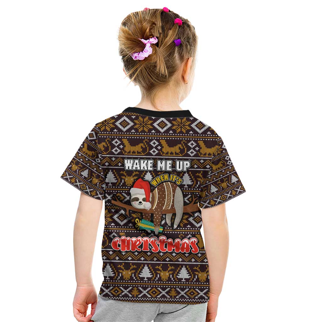 Sloth Wake Me Up Christmas Kid T Shirt Xmas Holiday Patterns - Wonder Print Shop