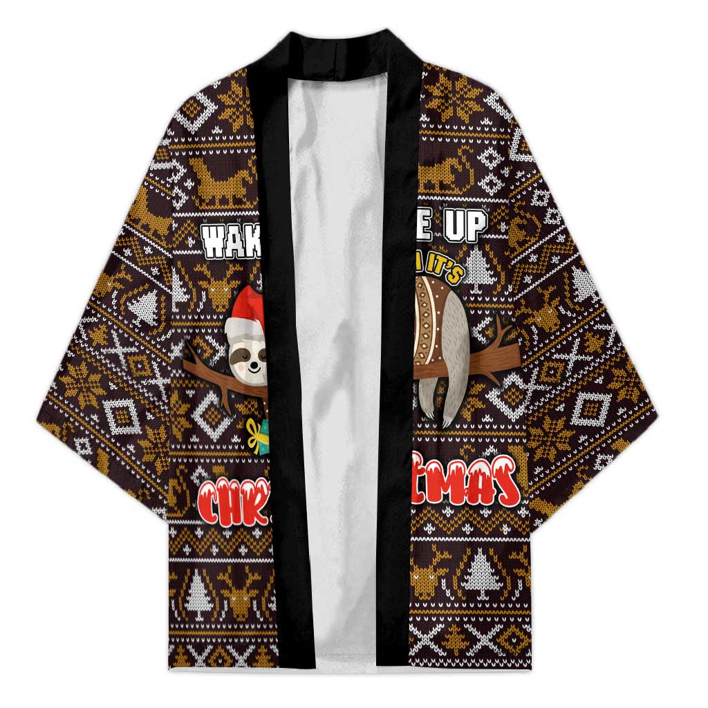 Sloth Wake Me Up Christmas Kimono Xmas Holiday Patterns - Wonder Print Shop