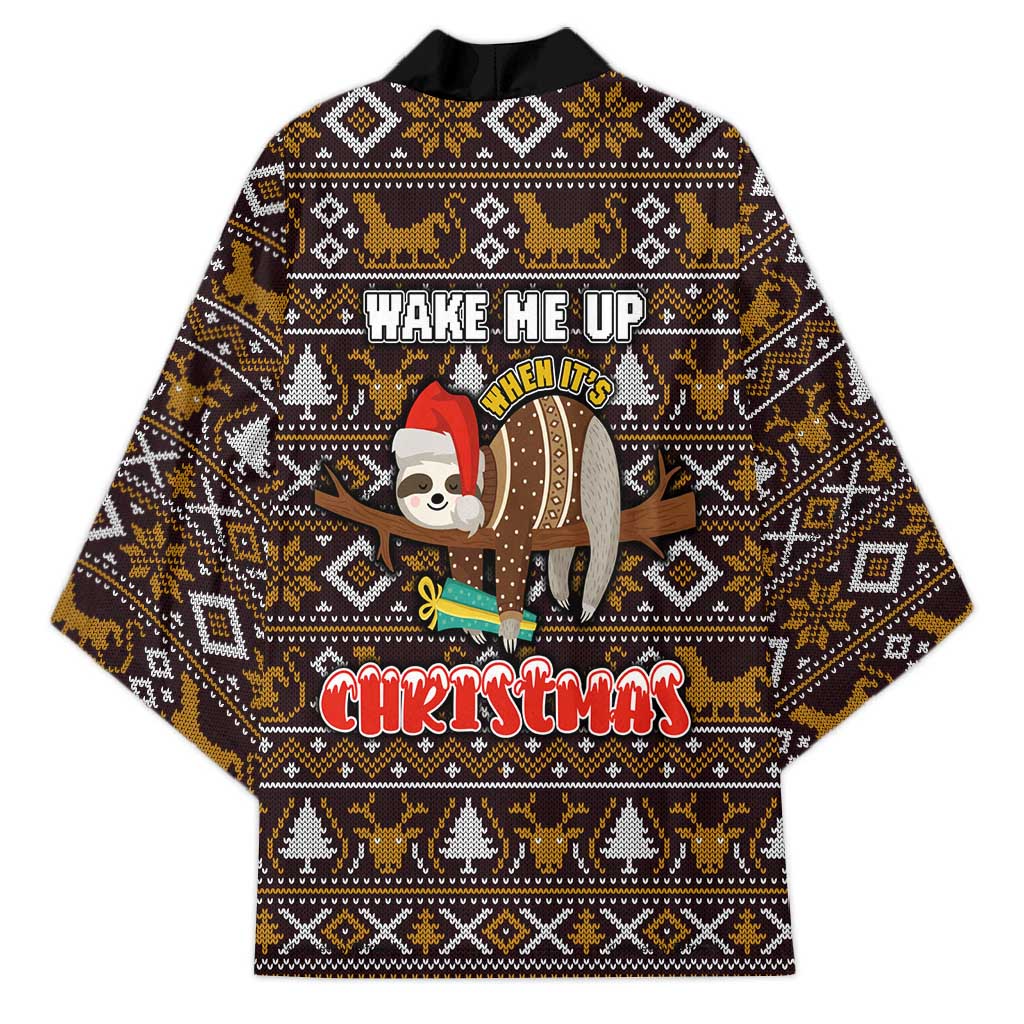 Sloth Wake Me Up Christmas Kimono Xmas Holiday Patterns - Wonder Print Shop