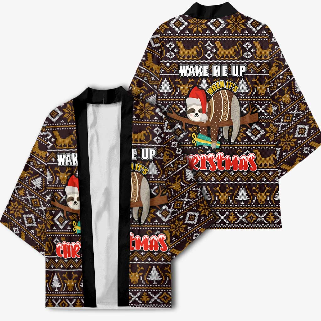 Sloth Wake Me Up Christmas Kimono Xmas Holiday Patterns - Wonder Print Shop