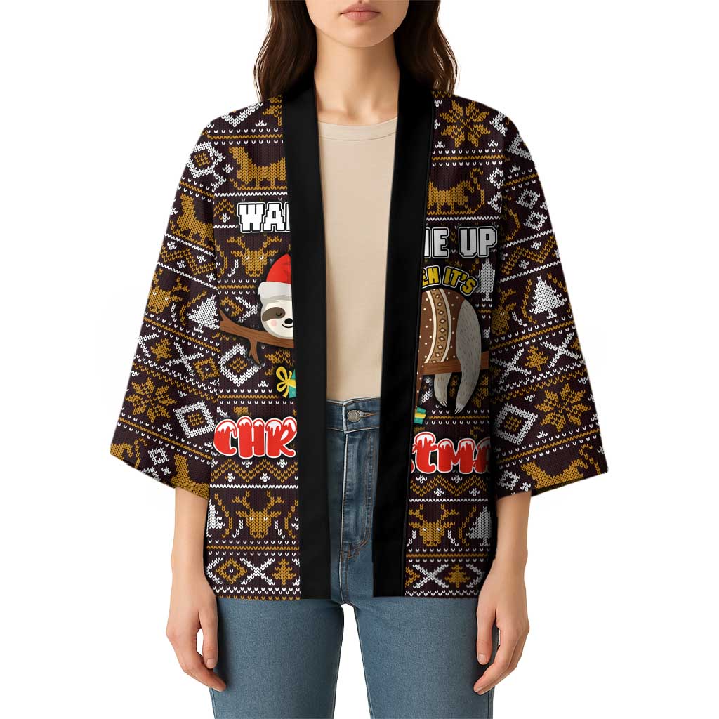 Sloth Wake Me Up Christmas Kimono Xmas Holiday Patterns - Wonder Print Shop