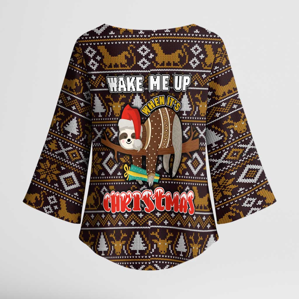 Sloth Wake Me Up Christmas Kimono Sleeve Blouse Xmas Holiday Patterns - Wonder Print Shop