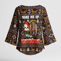 Sloth Wake Me Up Christmas Kimono Sleeve Blouse Xmas Holiday Patterns - Wonder Print Shop