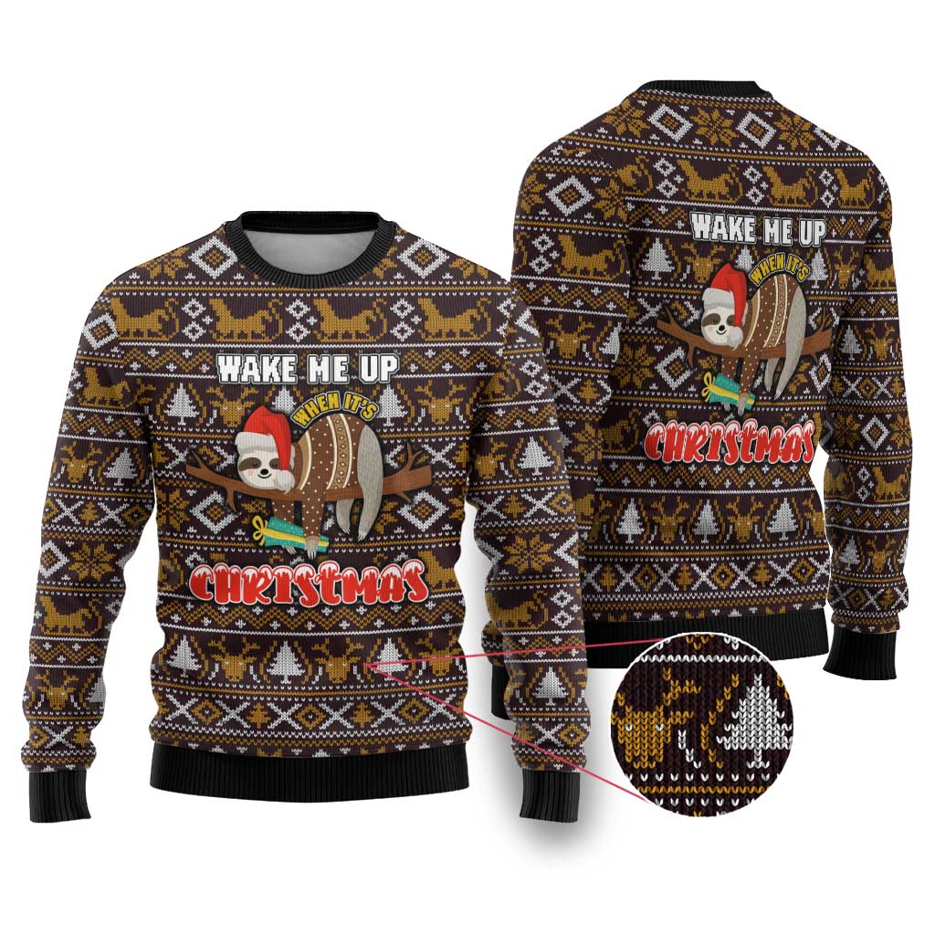 Sloth Wake Me Up Christmas Ugly Christmas Sweater Xmas Holiday Patterns - Wonder Print Shop