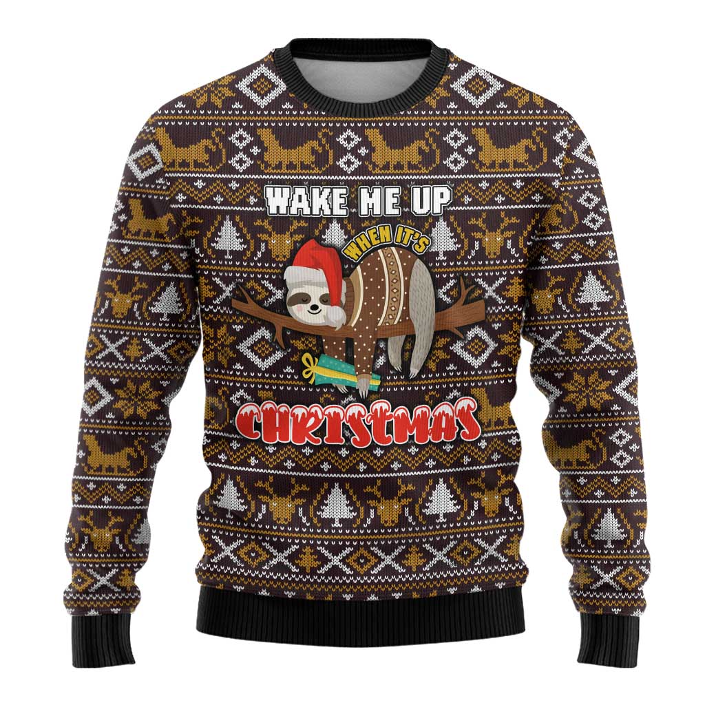 Sloth Wake Me Up Christmas Ugly Christmas Sweater Xmas Holiday Patterns - Wonder Print Shop