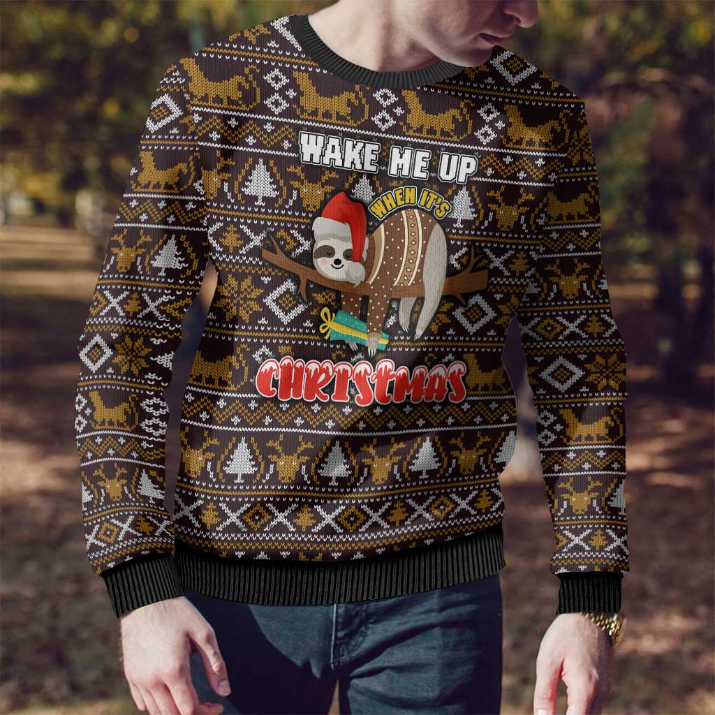 Sloth Wake Me Up Christmas Ugly Christmas Sweater Xmas Holiday Patterns - Wonder Print Shop