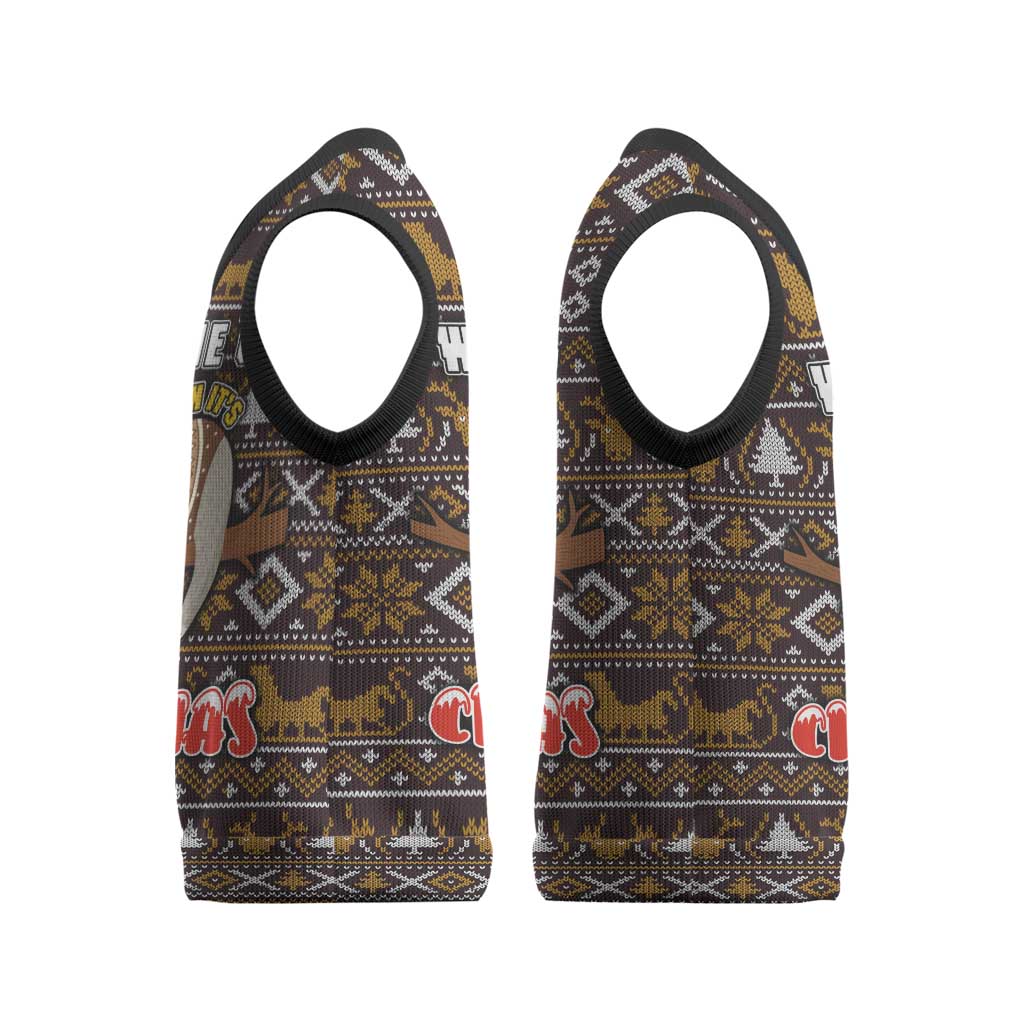 Sloth Wake Me Up Christmas Knitted V-Neck Vest Xmas Holiday Patterns - Wonder Print Shop