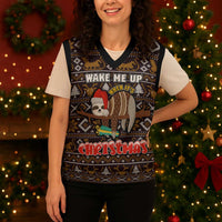 Sloth Wake Me Up Christmas Knitted V-Neck Vest Xmas Holiday Patterns - Wonder Print Shop