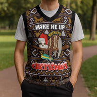Sloth Wake Me Up Christmas Knitted V-Neck Vest Xmas Holiday Patterns - Wonder Print Shop