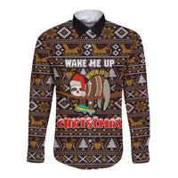 Sloth Wake Me Up Christmas Long Sleeve Button Shirt Xmas Holiday Patterns - Wonder Print Shop