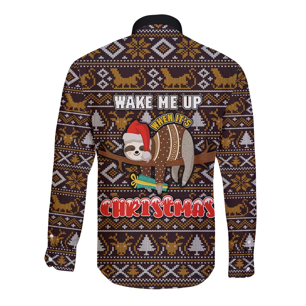 Sloth Wake Me Up Christmas Long Sleeve Button Shirt Xmas Holiday Patterns - Wonder Print Shop