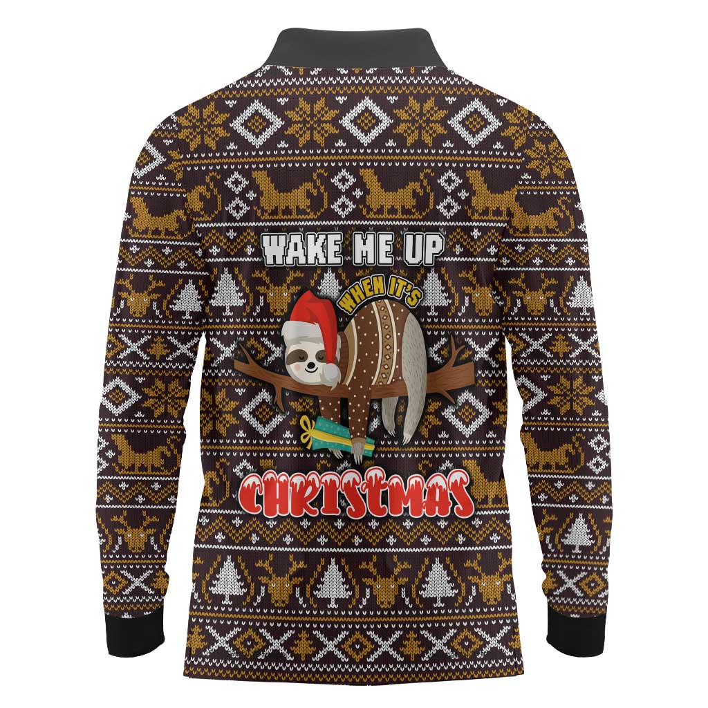 Sloth Wake Me Up Christmas Long Sleeve Polo Shirt Xmas Holiday Patterns - Wonder Print Shop