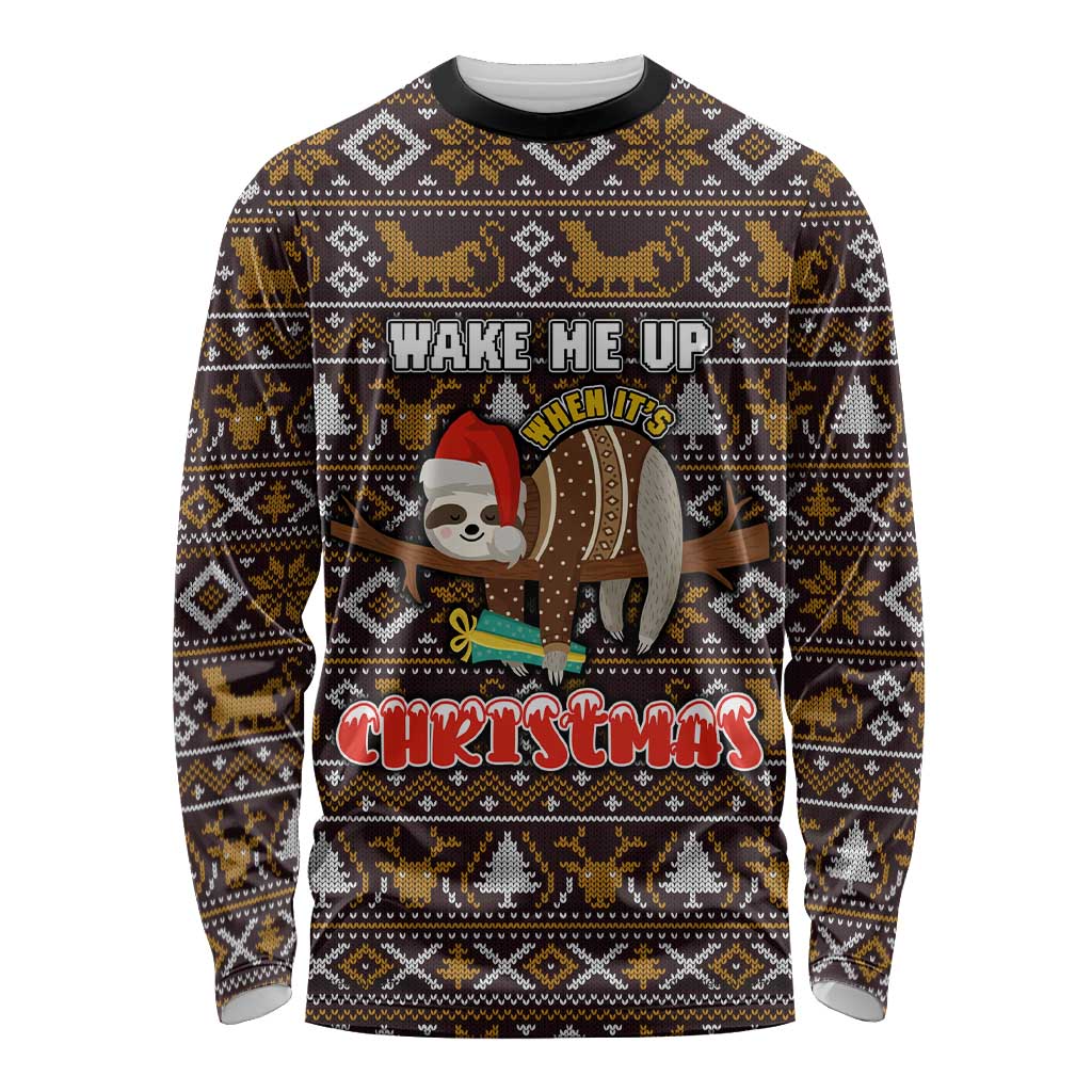 Sloth Wake Me Up Christmas Long Sleeve Shirt Xmas Holiday Patterns - Wonder Print Shop