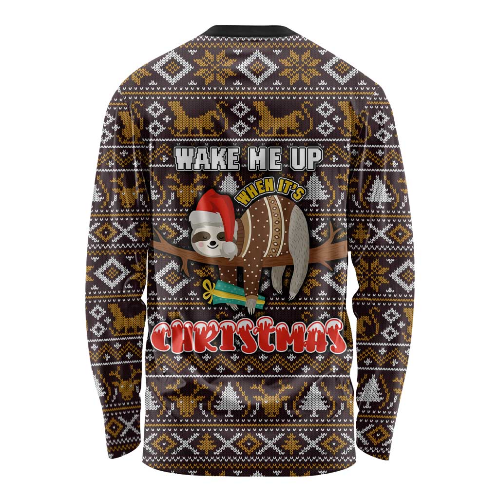 Sloth Wake Me Up Christmas Long Sleeve Shirt Xmas Holiday Patterns - Wonder Print Shop