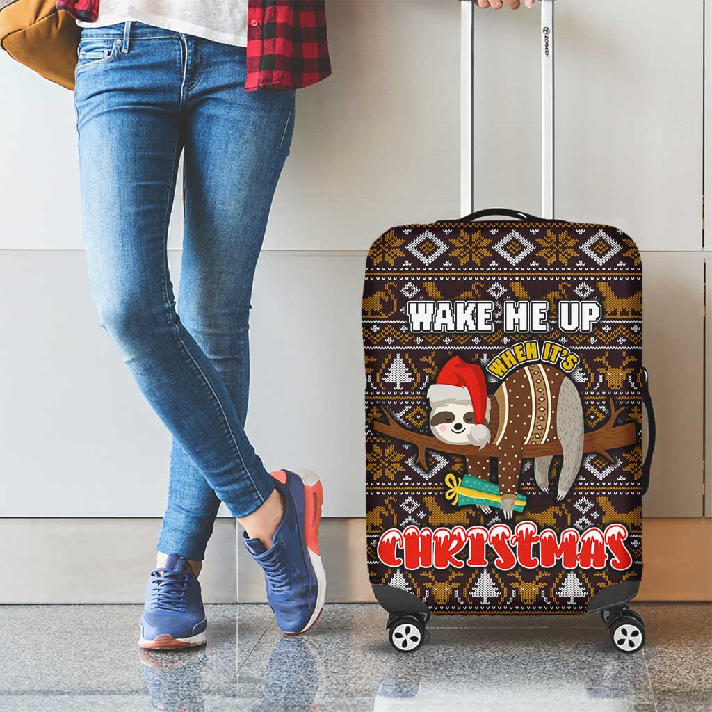 Sloth Wake Me Up Christmas Luggage Cover Xmas Holiday Patterns - Wonder Print Shop
