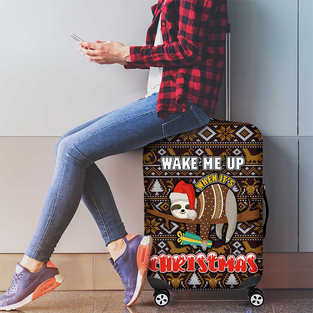 Sloth Wake Me Up Christmas Luggage Cover Xmas Holiday Patterns - Wonder Print Shop