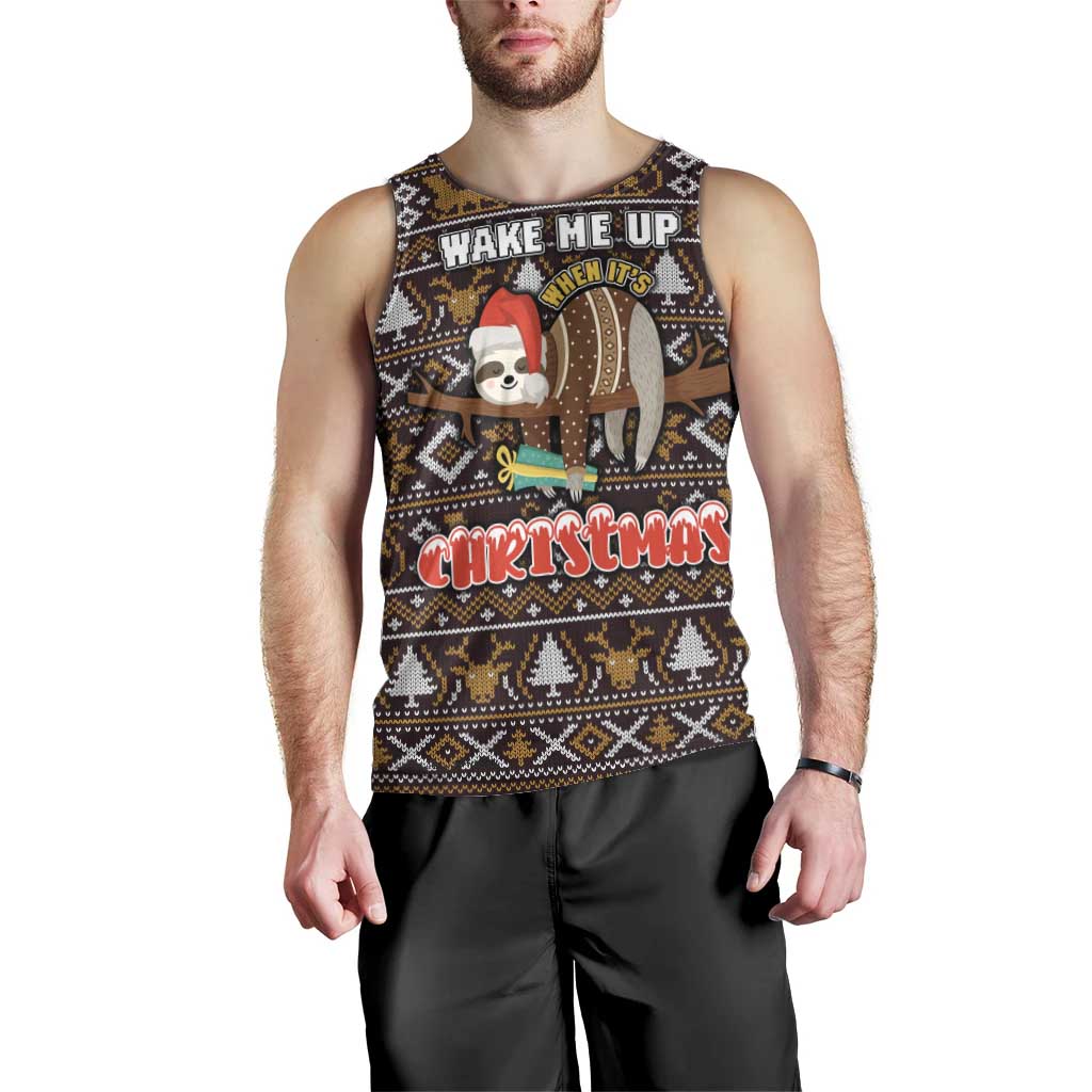 Sloth Wake Me Up Christmas Men Tank Top Xmas Holiday Patterns - Wonder Print Shop