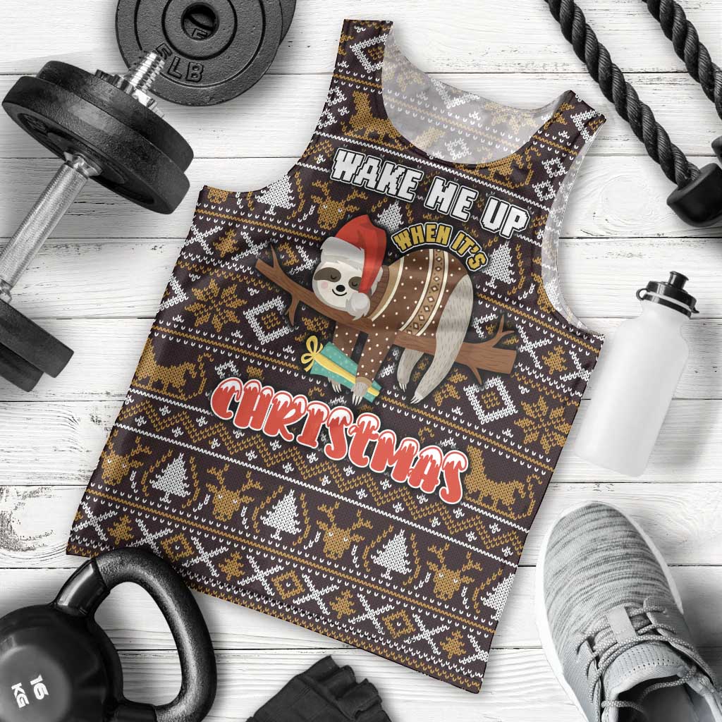 Sloth Wake Me Up Christmas Men Tank Top Xmas Holiday Patterns - Wonder Print Shop
